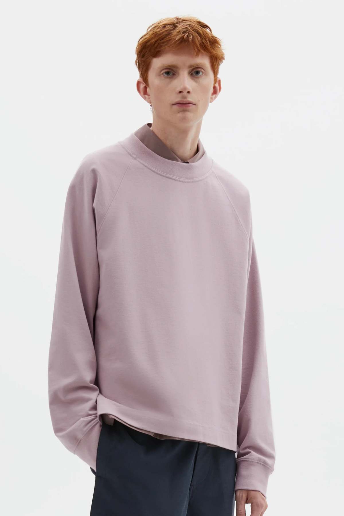 Margaret Howell Mock Neck T-Shirt Dry Cotton Jersey Heather Tee - Image 2 of 7