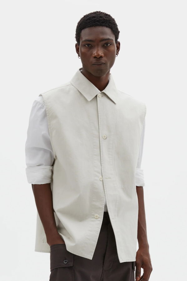 Margaret Howell Sleeveless Overshirt Irregular Cotton Drill Shirt - Chalk