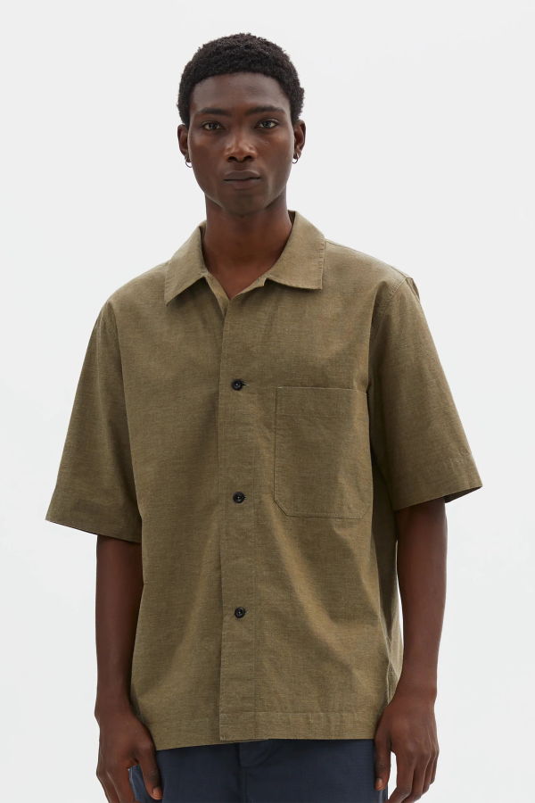 Margaret Howell SS PJ Shirt Dry Cotton End On End - Moss