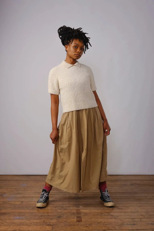 THE ENDERY Ramona Boucle Short Sleeve Sweater - Calcite