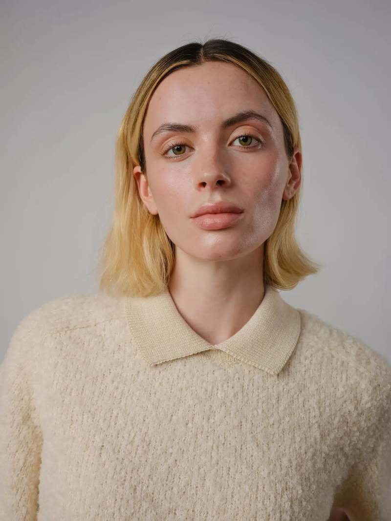 THE ENDERY Ramona Boucle Short Sleeve Sweater - Calcite