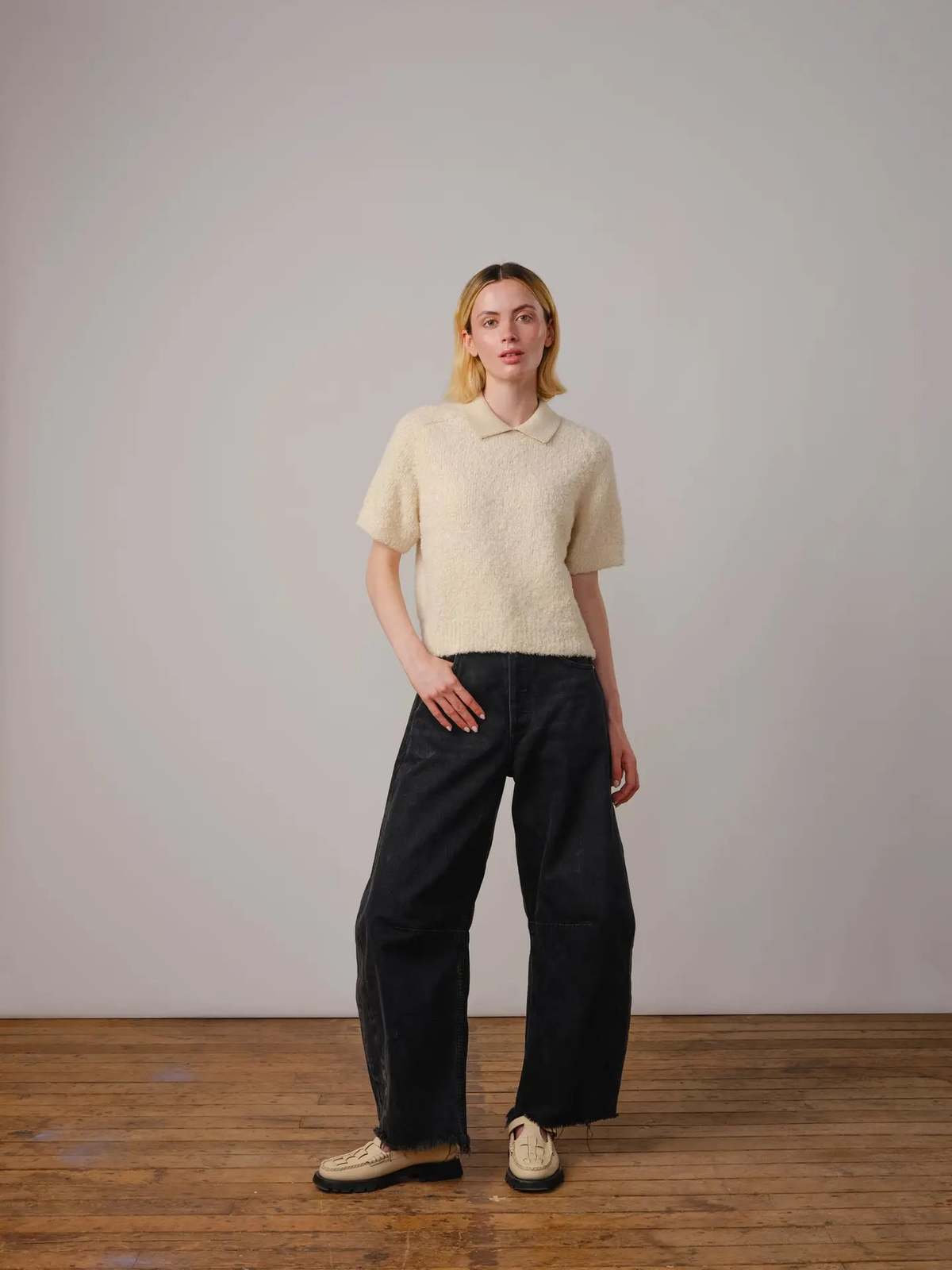 THE ENDERY Ramona Boucle Short Sleeve Sweater - Calcite - Image 4 of 4