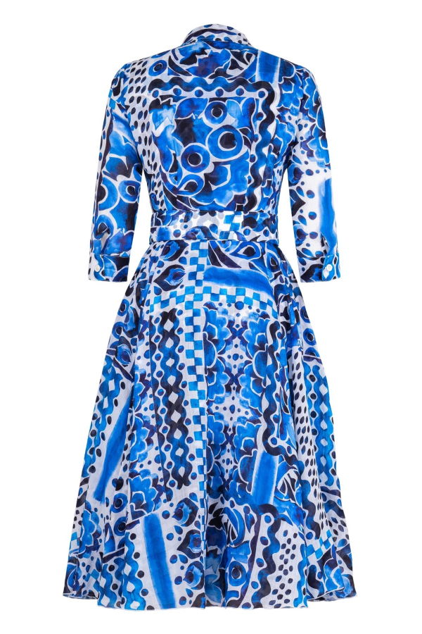 Samantha Sung Aster Watercolor Tile Mono Dress - White Blue