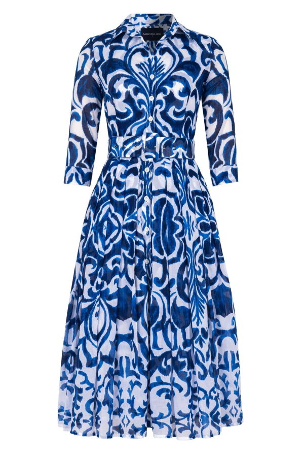 Samantha Sung Audrey #4 Maiolica Blue Tile Big Dress - White Admiral Blue