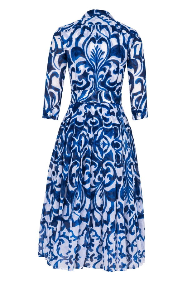 Samantha Sung Audrey #4 Maiolica Blue Tile Big Dress - White Admiral Blue