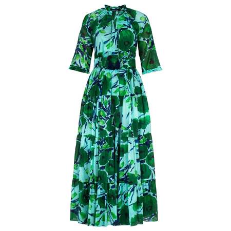 strapless open back dress Aqua Floral Maxi Dress With Ruffle Sleeves main image 0