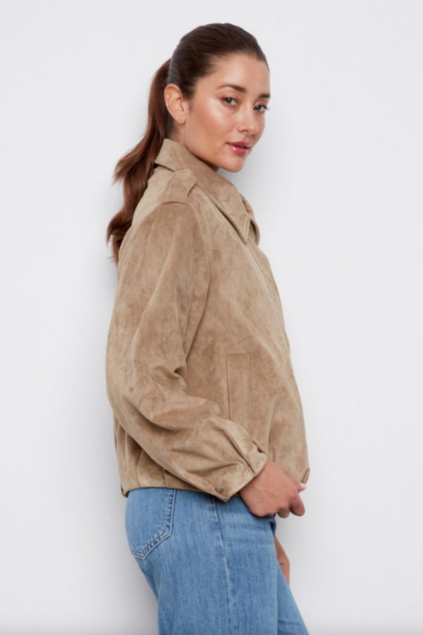 Adroit Cassidy Faux Suede Jacket - Moss