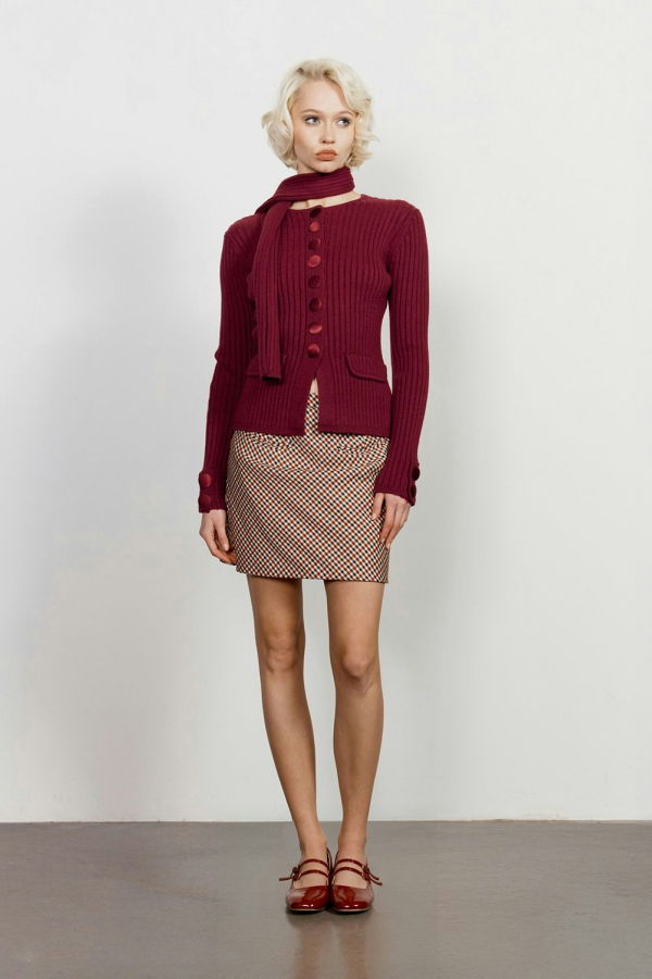 House of Sunny Power Peggy Cardigan - Burgundy