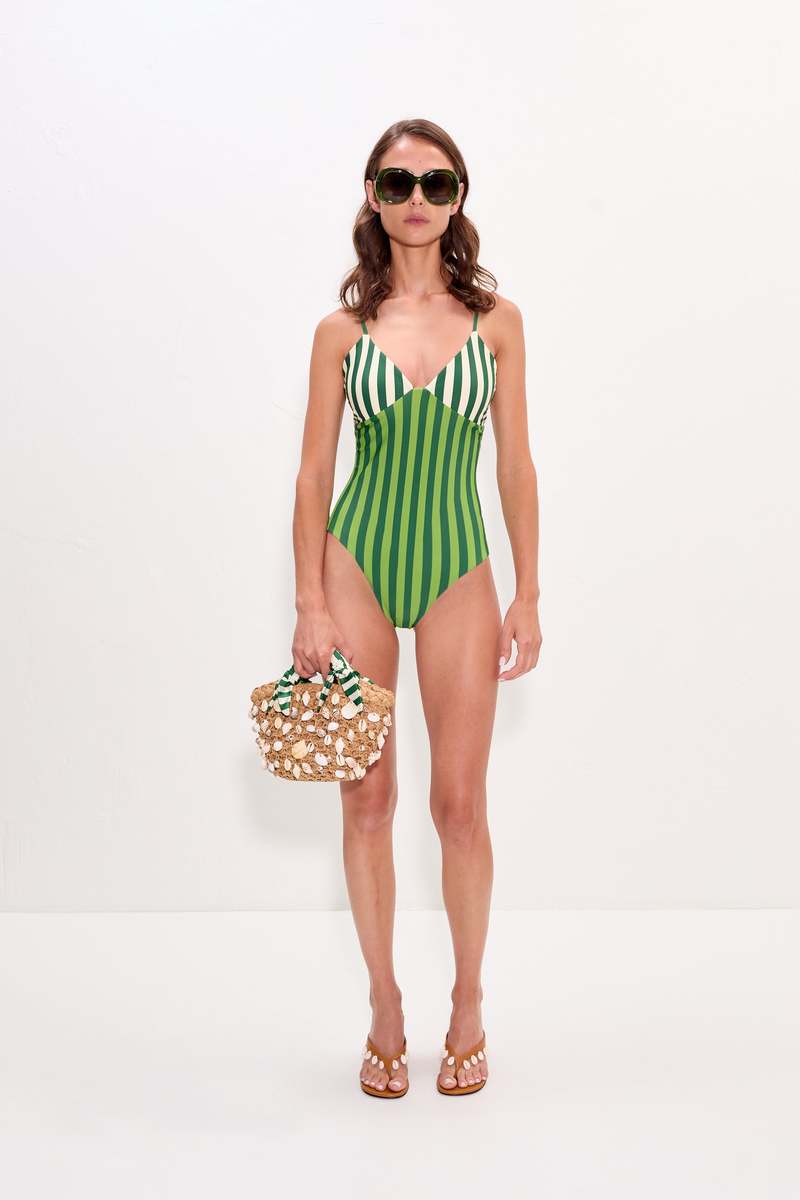 Simon Miller Behati One Piece Swimsuit - Green Stripe Combo