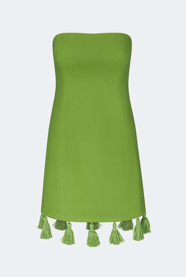 Simon Miller Freya Linen Tassel Mini Dress - Matcha