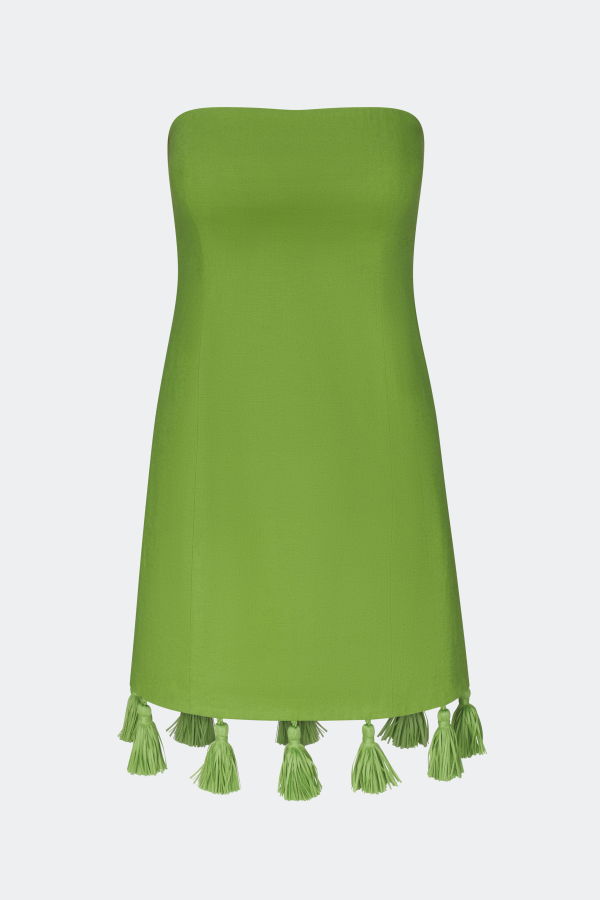 Simon Miller Freya Linen Tassel Mini Dress - Matcha