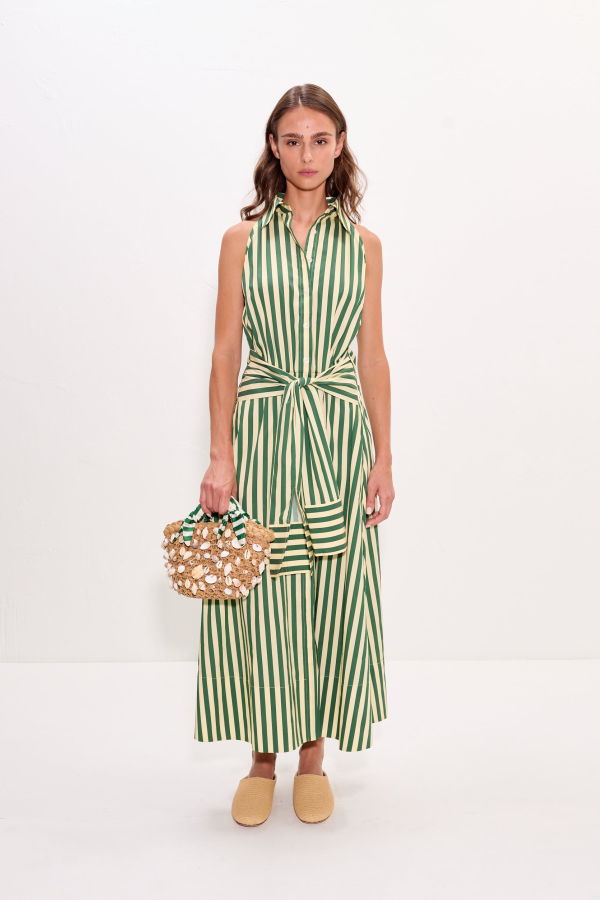 Simon Miller Inna Sleeveless Poplin Dress - Gummy Green/Ecru