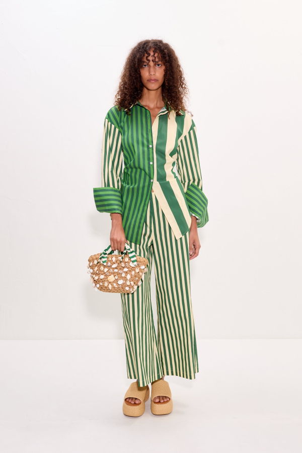 Simon Miller Loch Poplin Button Up Top - Green Stripe Combo