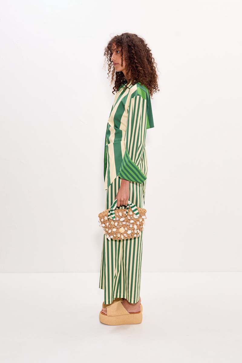 Simon Miller Loch Poplin Button Up Top - Green Stripe Combo