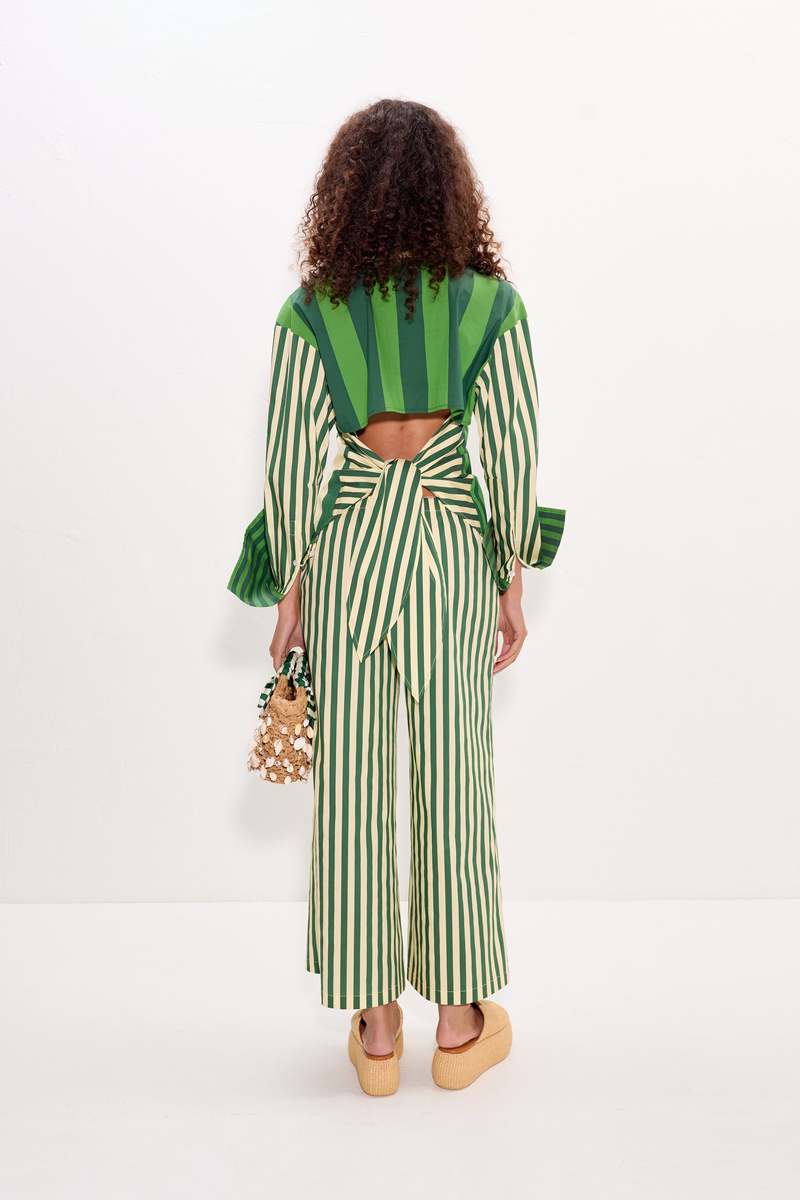 Simon Miller Loch Poplin Button Up Top - Green Stripe Combo