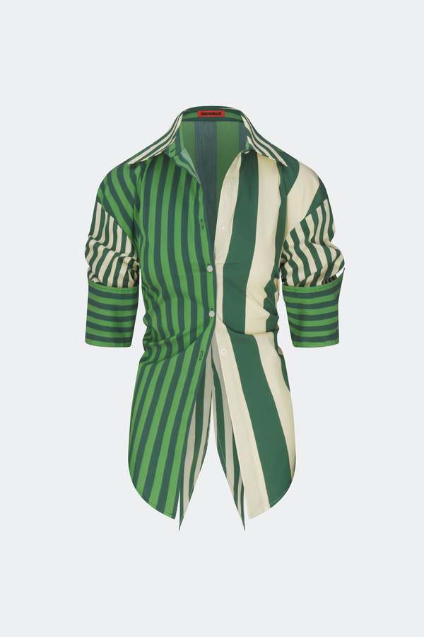 Simon Miller Loch Poplin Button Up Top - Green Stripe Combo