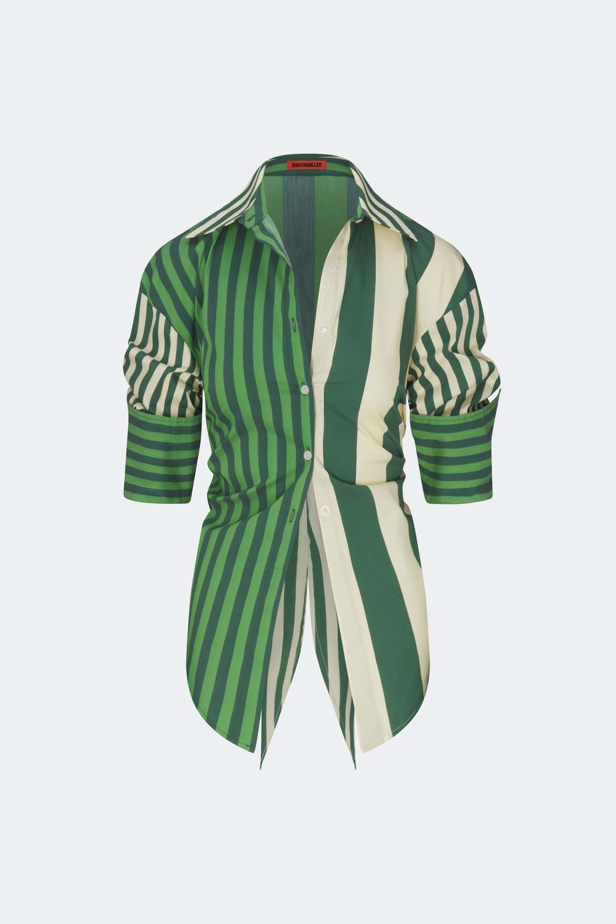 Simon Miller Loch Poplin Button Up Top - Green Stripe Combo - Image 5 of 5