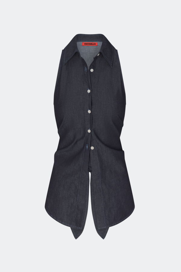 Simon Miller Loch Sleeveless Chambray Button Up Top - Indigo