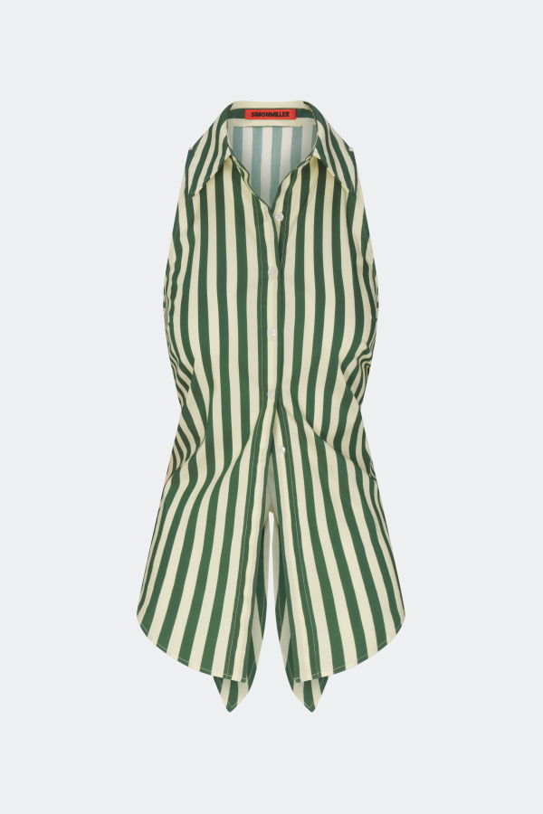 Simon Miller Loch Sleeveless Poplin Button Up Top - Gummy Green/Ecru