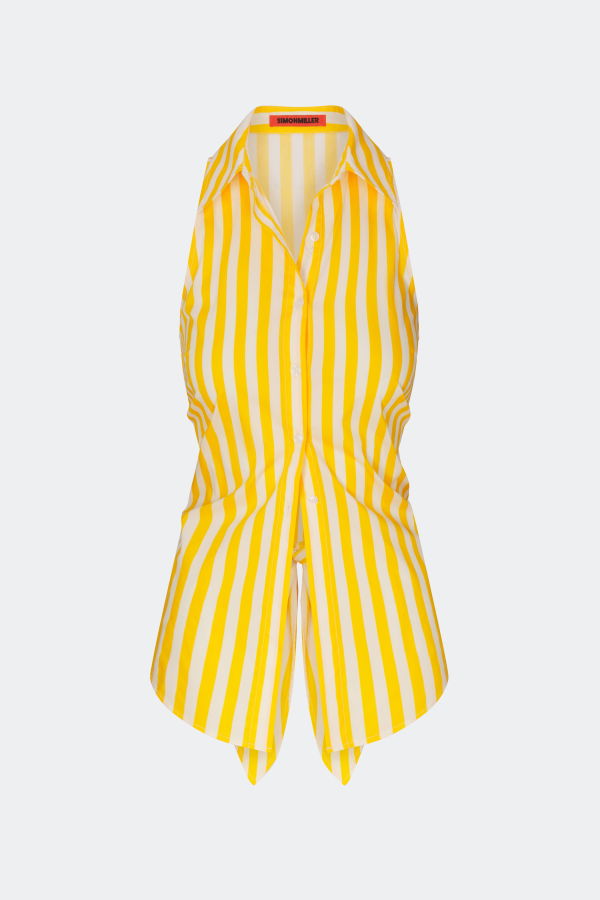 Simon Miller Loch Sleeveless Poplin Button Up Top - Sungold/Ecru Stripe