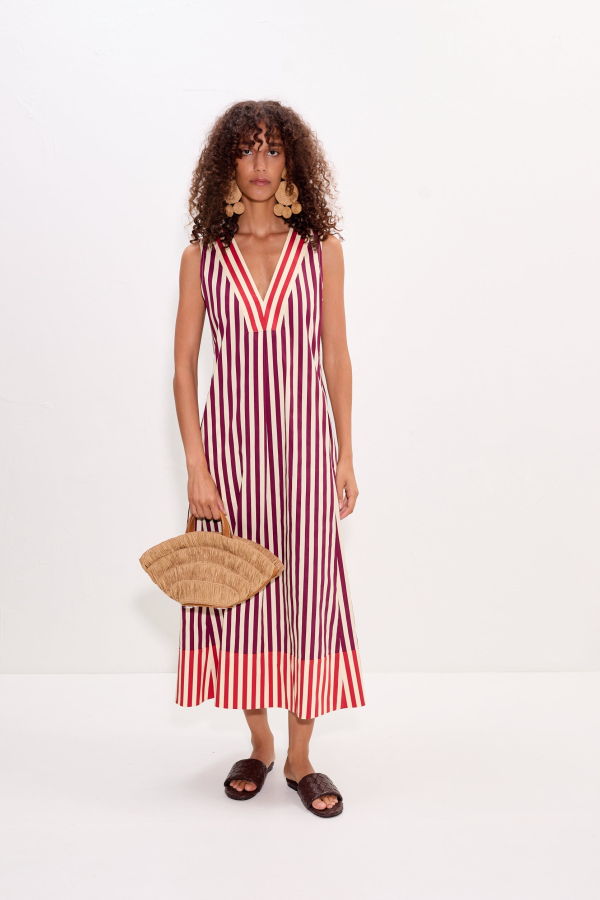 Simon Miller Mar Poplin Dress - Bordeaux Stripe Combo