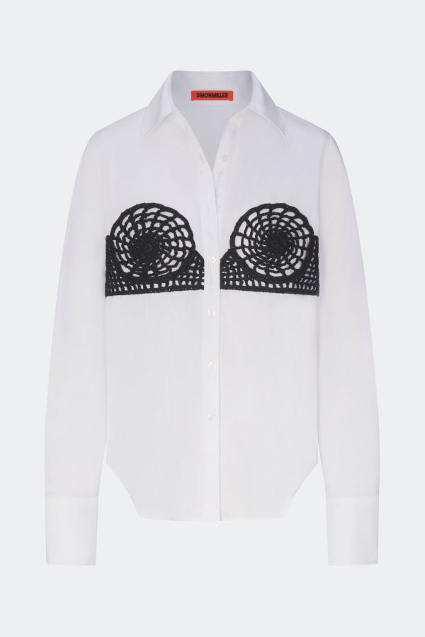 Simon Miller Maren Poplin Crochet Button Up Top - Macadamia