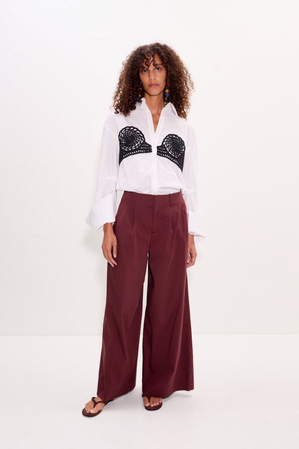 Simon Miller Maren Poplin Crochet Button Up Top - Macadamia