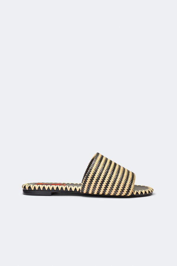 Simon Miller Stripe Raffia Salerno Sandals - Black/White Micro Stripe