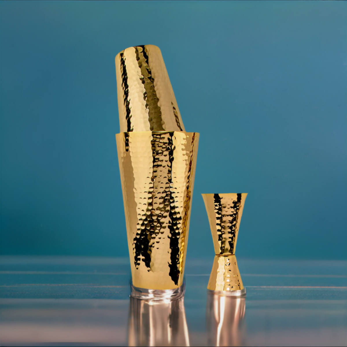 Prince of Scots Hammered Copper 3 Piece Cocktail Shaker Set - 24K Gold Plate - Image 1 of 6