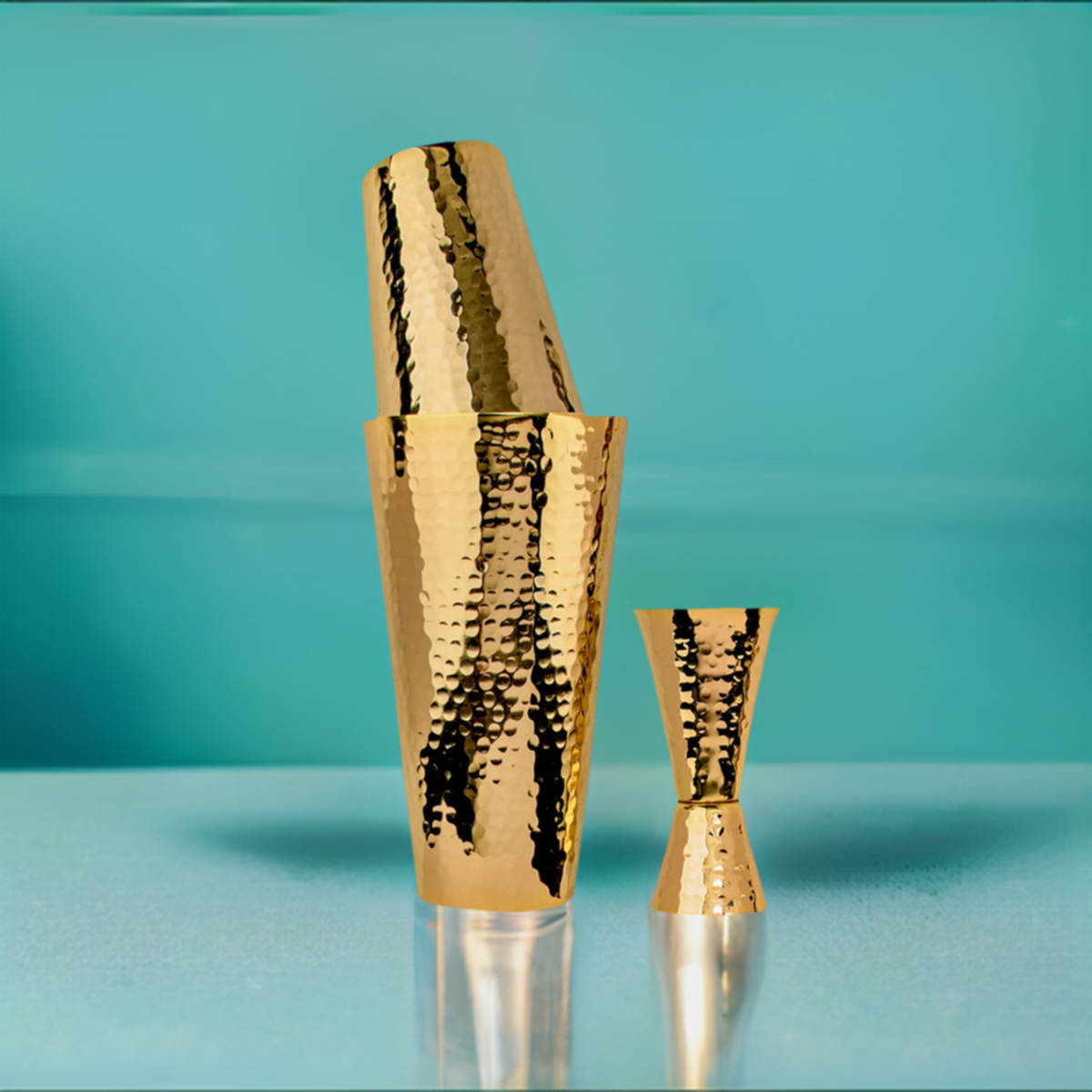 Prince of Scots Hammered Copper 3 Piece Cocktail Shaker Set - 24K Gold Plate - Image 3 of 6