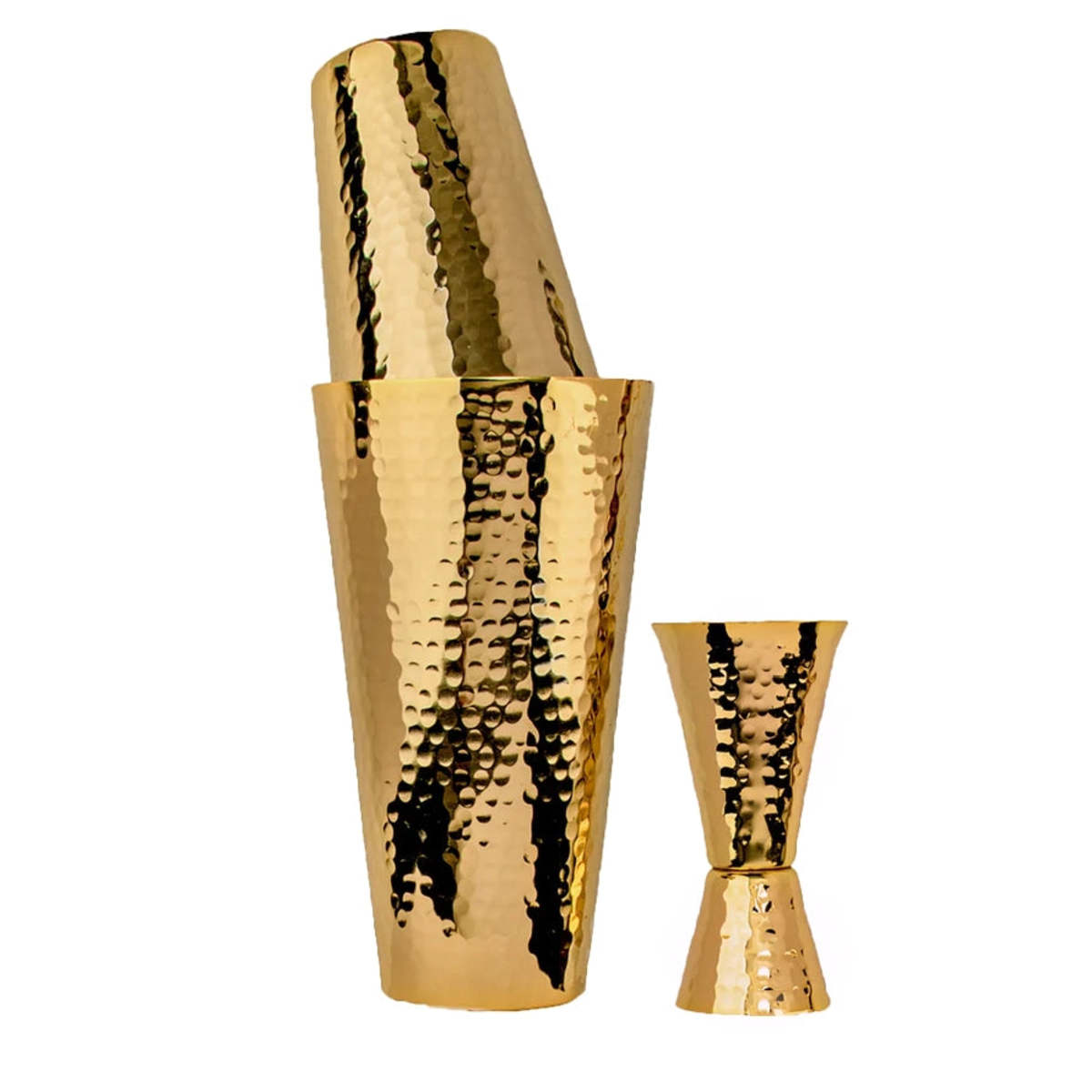Prince of Scots Hammered Copper 3 Piece Cocktail Shaker Set - 24K Gold Plate - Image 4 of 6