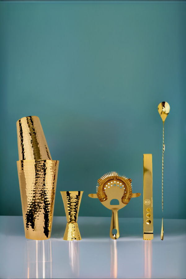 Prince of Scots Hammered Copper Cocktail Shaker Set - 24K Gold Plate