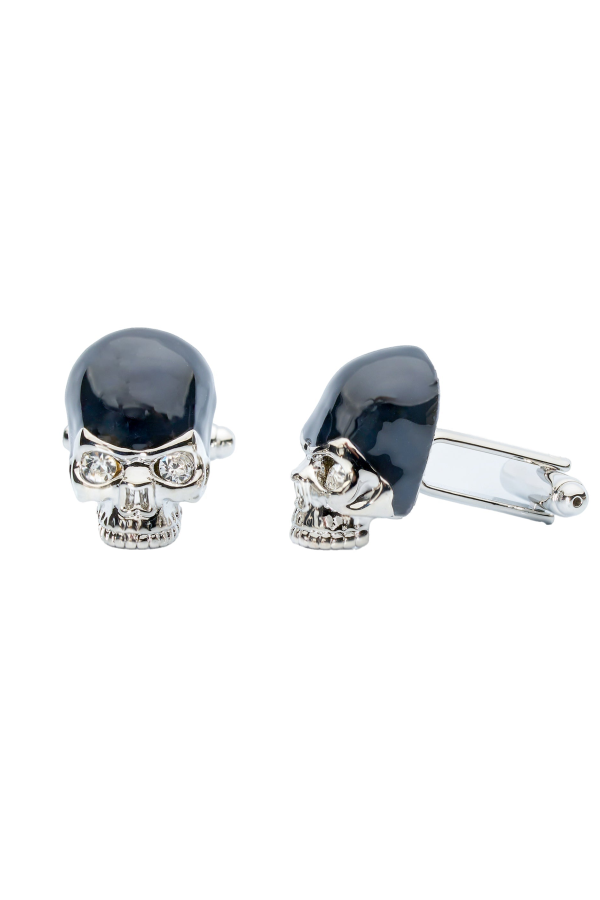 Prince of Scots Crystal Skull Cufflinks - Black