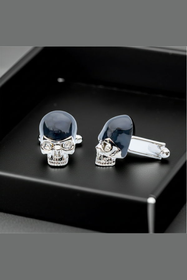 Prince of Scots Crystal Skull Cufflinks - Black
