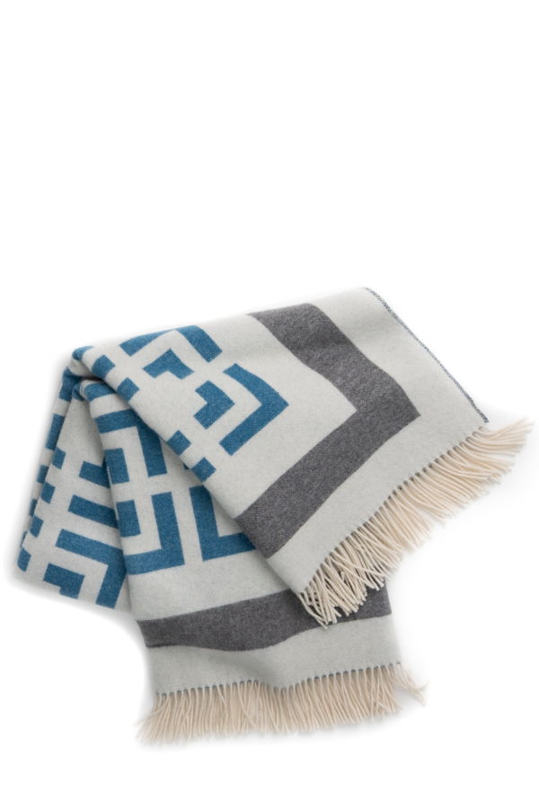Prince of Scots Extra-Fine Italian Merino Wool Reversible Throw - Blue Key