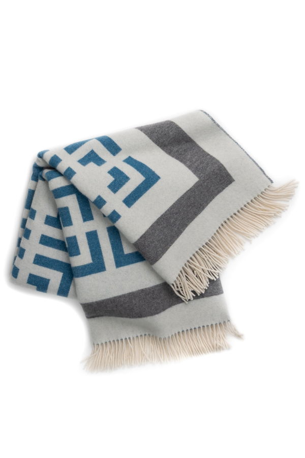 Prince of Scots Extra-Fine Italian Merino Wool Reversible Throw - Blue Key
