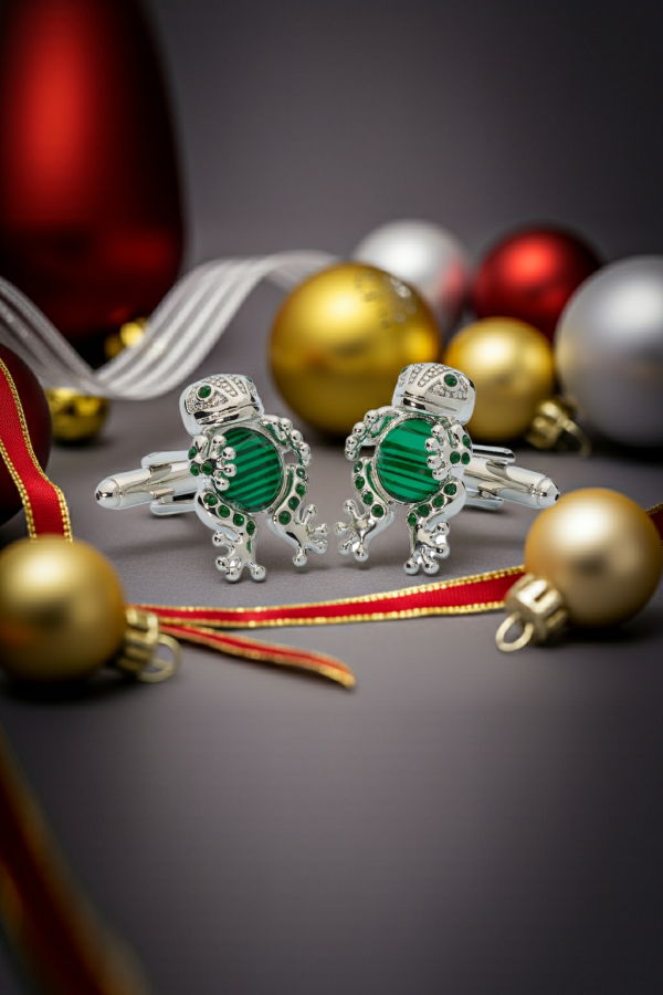 Prince of Scots Emerald Frog Prince Crystal Cufflinks - Emerald Green
