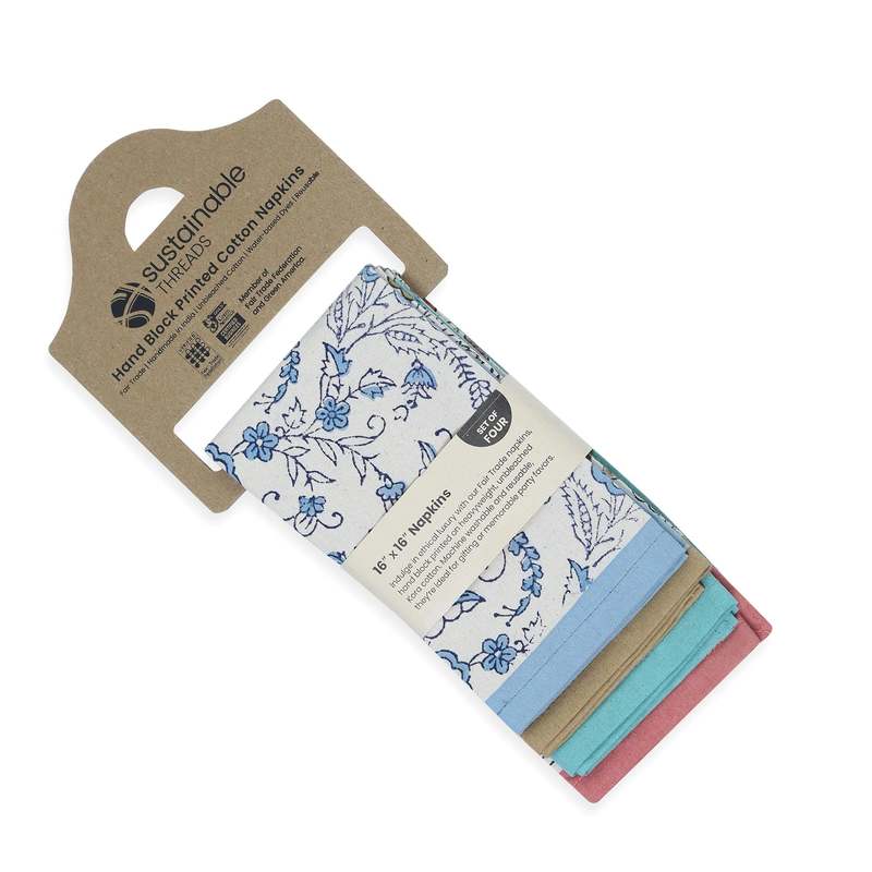 Sustainable Threads Streamline Hand Block Printed Napkins Set of 4