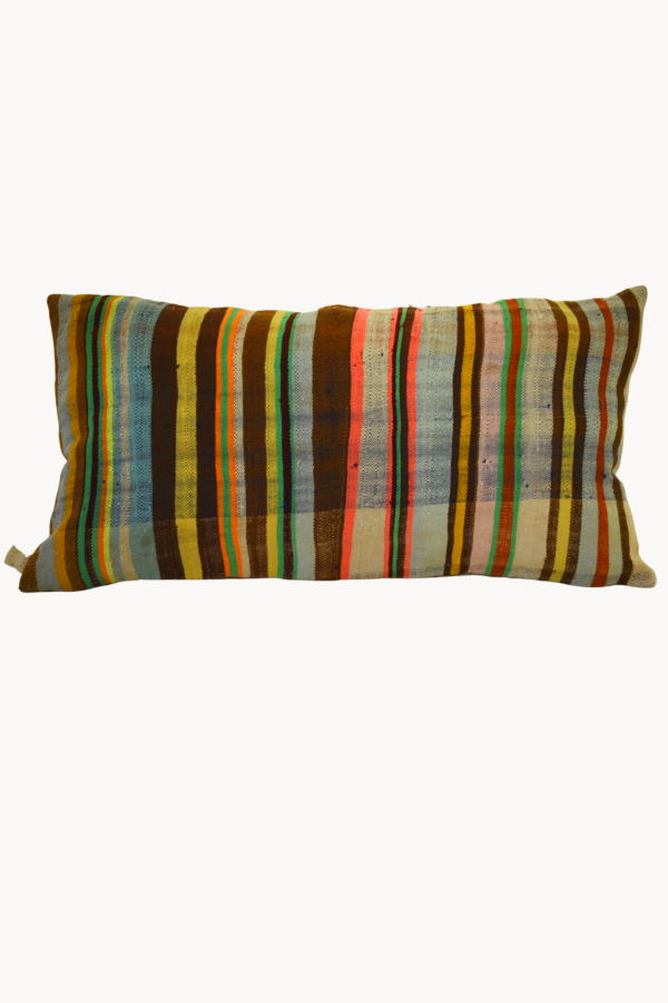 APARTMENT F Handwoven Pillow with Brown and Chartreuse Stripes