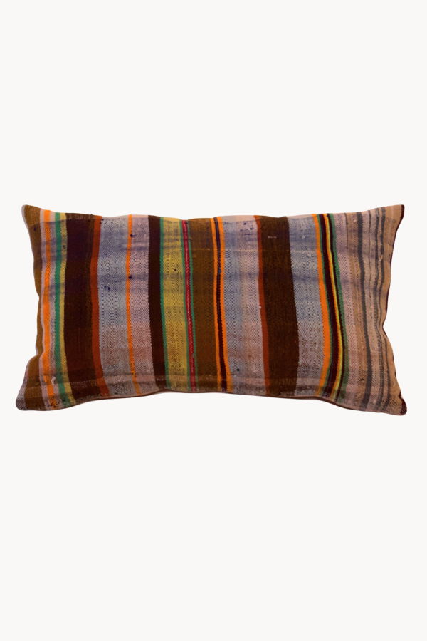 APARTMENT F Handwoven Pillow with Brown and Chartreuse Stripes