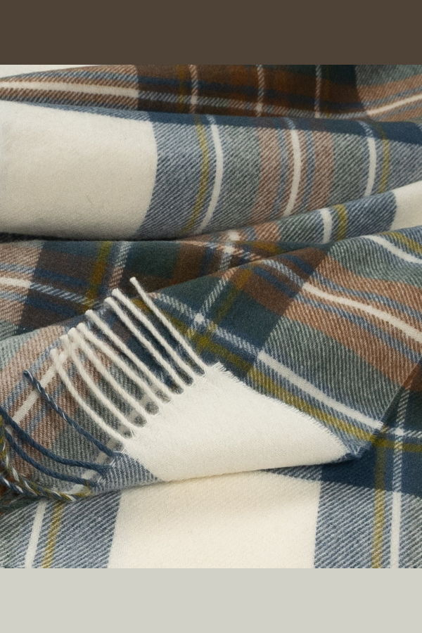 Prince of Scots Highland Tartan Tweed Merino Wool Muted Blue Stewart Throw