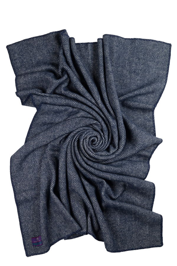 Prince of Scots Highland Tweeds Big Throw - Herringbone Navy
