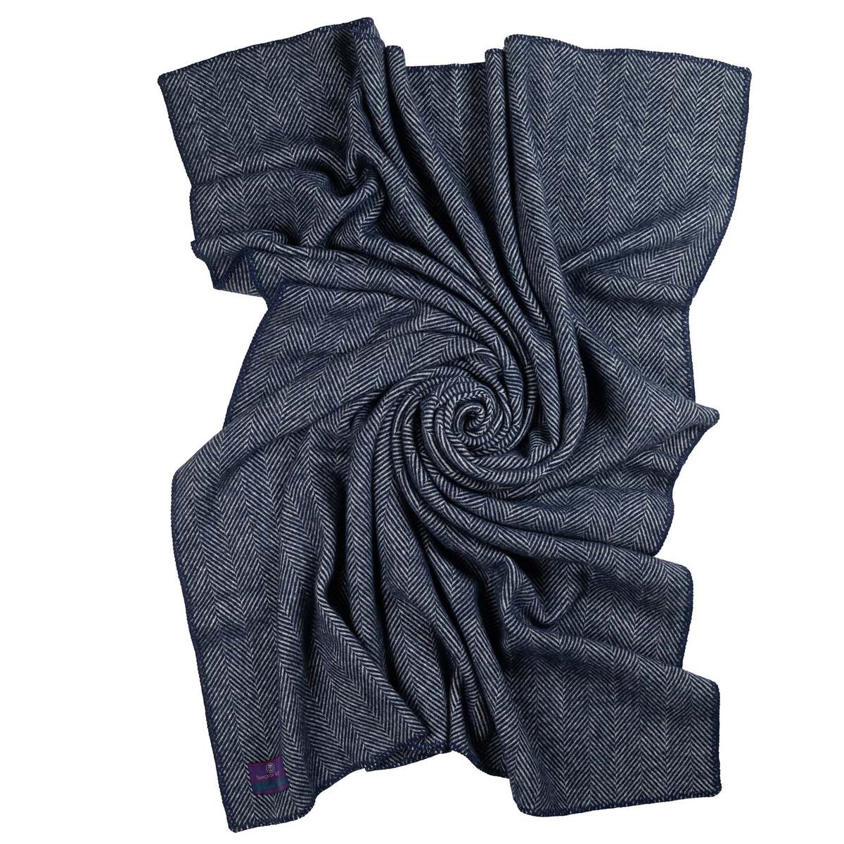 Prince of Scots Highland Tweeds Big Throw - Herringbone Navy - Image 2 of 8