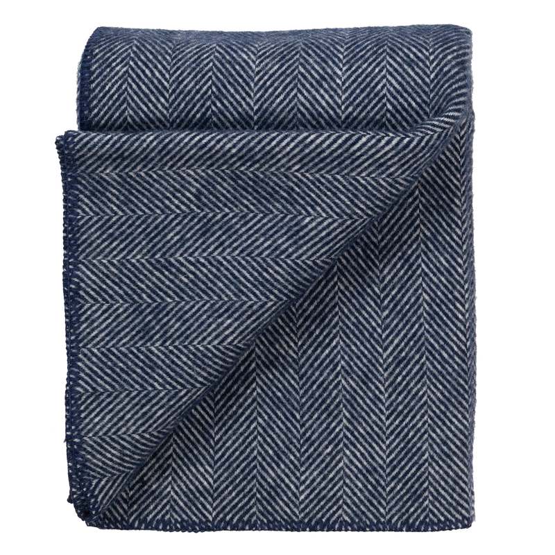 Prince of Scots Highland Tweeds Big Throw - Herringbone Navy