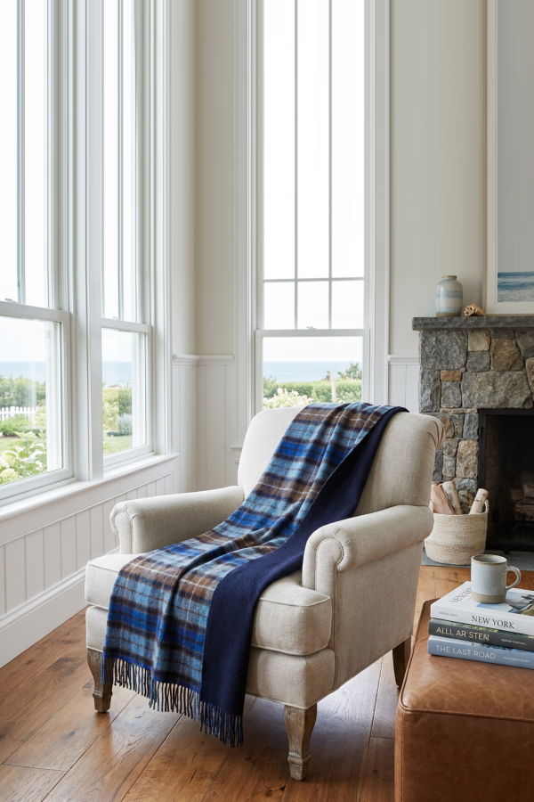 Prince of Scots Highland Tweeds Double Cloth Reversible Throw - Blue Buchanan