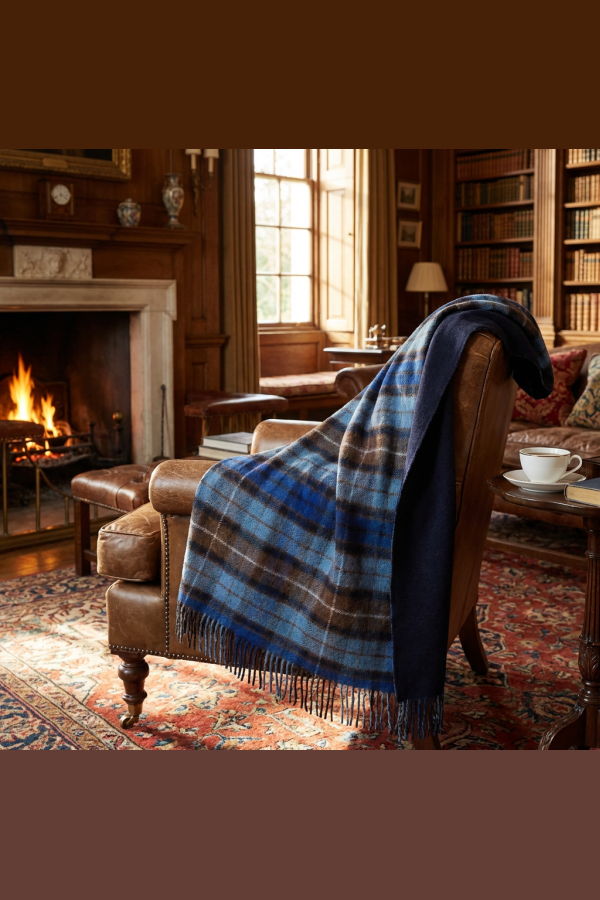 Prince of Scots Highland Tweeds Double Cloth Reversible Throw - Blue Buchanan