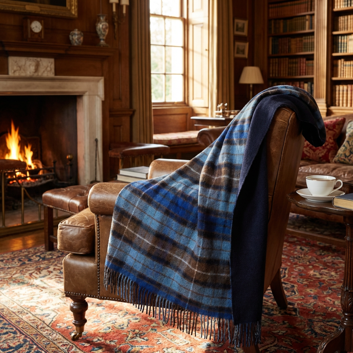 Prince of Scots Highland Tweeds Double Cloth Reversible Throw - Blue Buchanan - Image 2 of 6