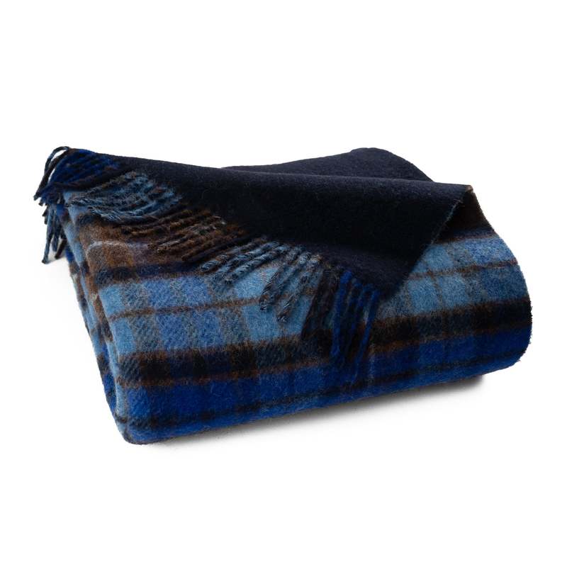 Prince of Scots Highland Tweeds Double Cloth Reversible Throw - Blue Buchanan