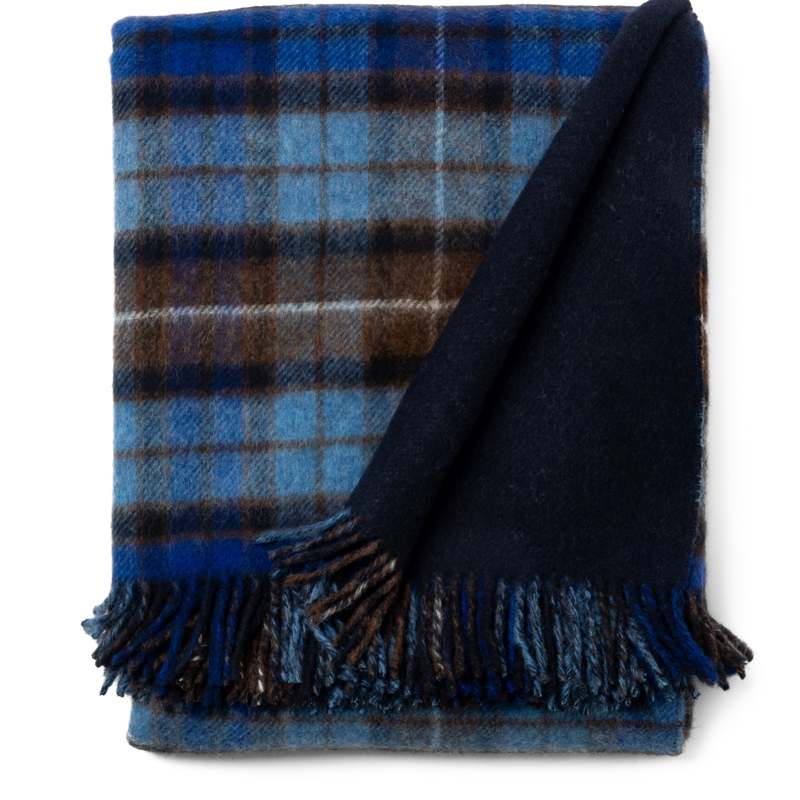 Prince of Scots Highland Tweeds Double Cloth Reversible Throw - Blue Buchanan