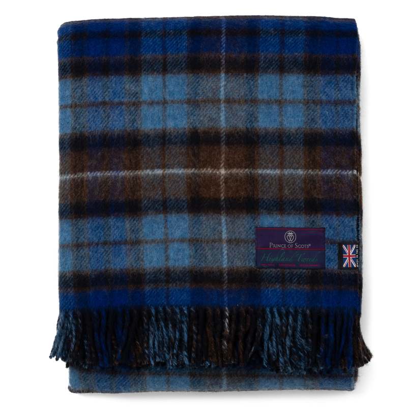 Prince of Scots Highland Tweeds Double Cloth Reversible Throw - Blue Buchanan